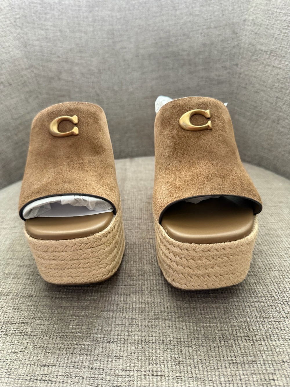 Coach size 7 Brown Suede Espadrille Platform Wedge Slides - Picture 3 of 16